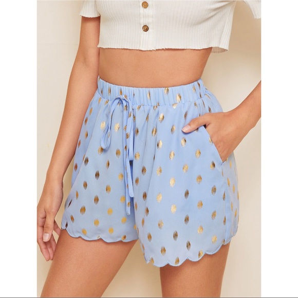 Pants - Scallop Hem Gold Polka Dot Shorts